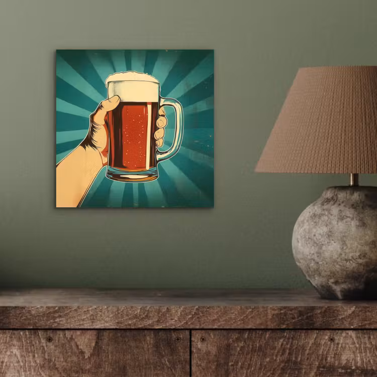 Aluminium schilderij - Bierglas - Schuim - Retro - Groen — 3