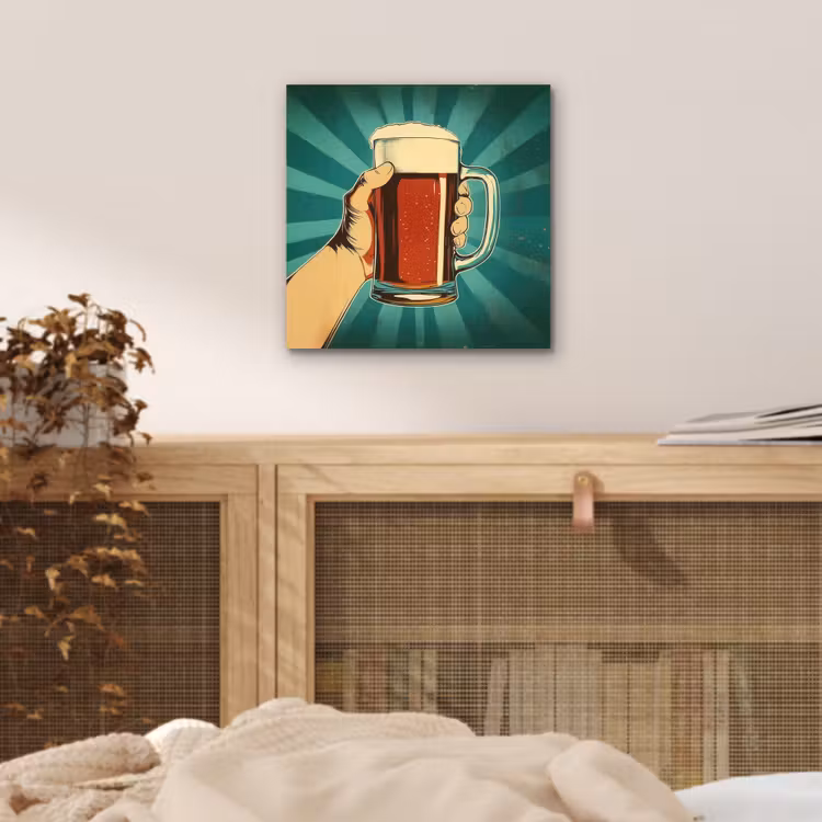 Aluminium schilderij - Bierglas - Schuim - Retro - Groen — 4