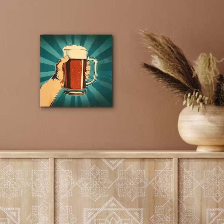 Aluminium schilderij - Bierglas - Schuim - Retro - Groen — 5