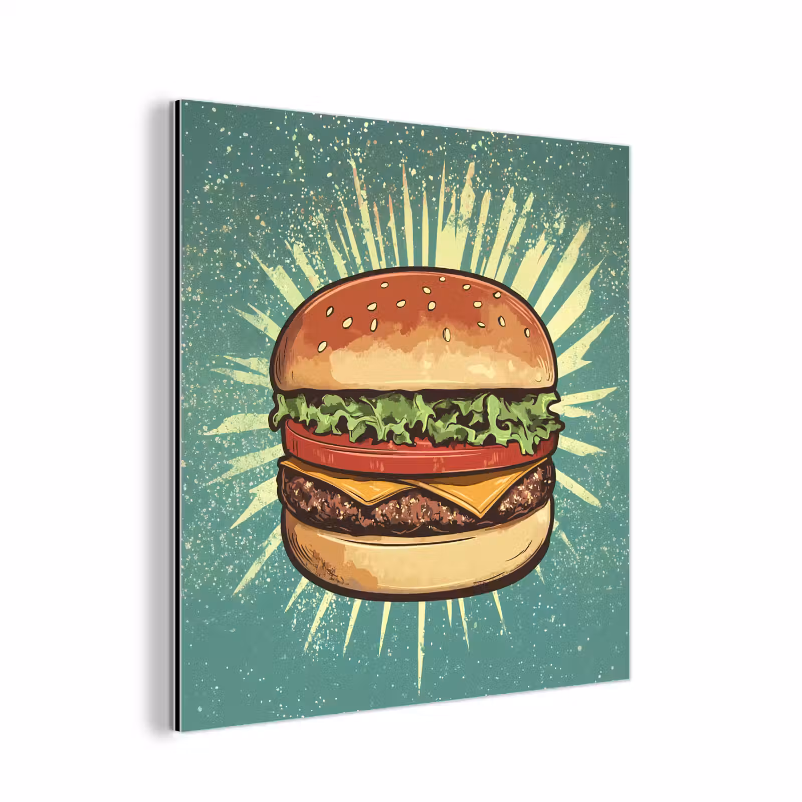 Aluminium schilderij - Hamburger - Illustratie - Sla - Kaas — 1
