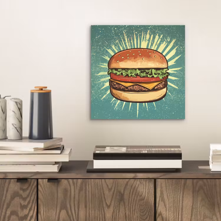 Aluminium schilderij - Hamburger - Illustratie - Sla - Kaas — 2