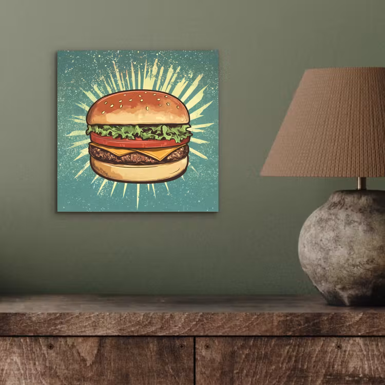Aluminium schilderij - Hamburger - Illustratie - Sla - Kaas — 3