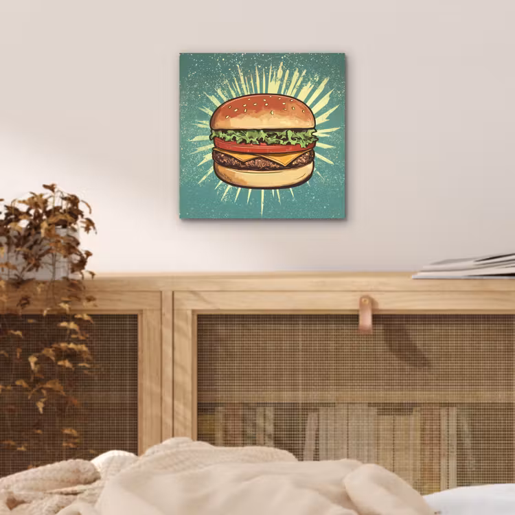 Aluminium schilderij - Hamburger - Illustratie - Sla - Kaas — 4