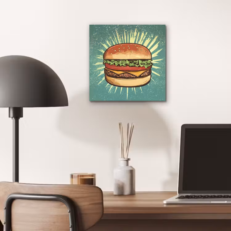 Aluminium schilderij - Hamburger - Illustratie - Sla - Kaas — 6