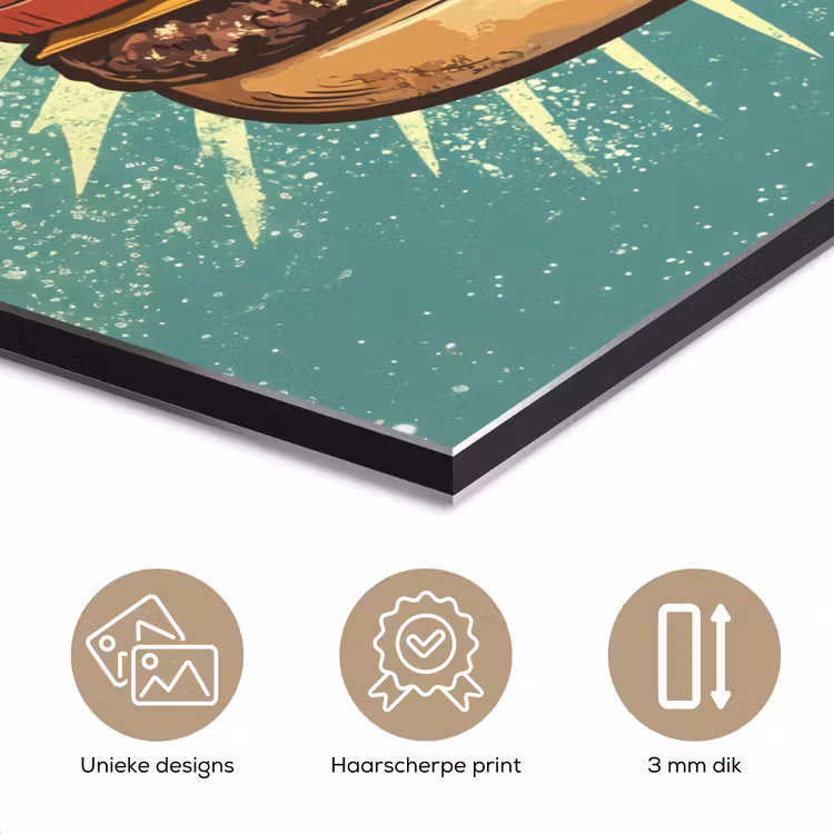 Aluminium schilderij - Hamburger - Illustratie - Sla - Kaas — 7