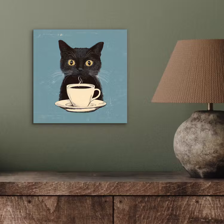Aluminium schilderij - Kat - Zwart - Koffie - Minimalistisch — 3
