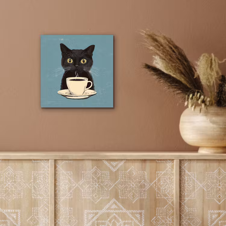 Aluminium schilderij - Kat - Zwart - Koffie - Minimalistisch — 5