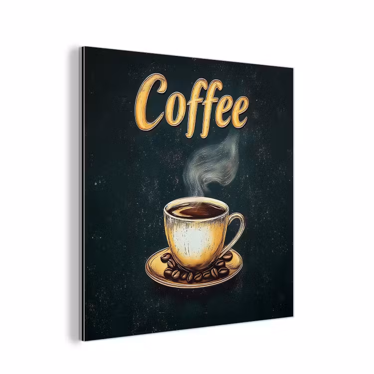 Aluminium schilderij - Koffie - Schotel - Koffiebonen - Retro — 1