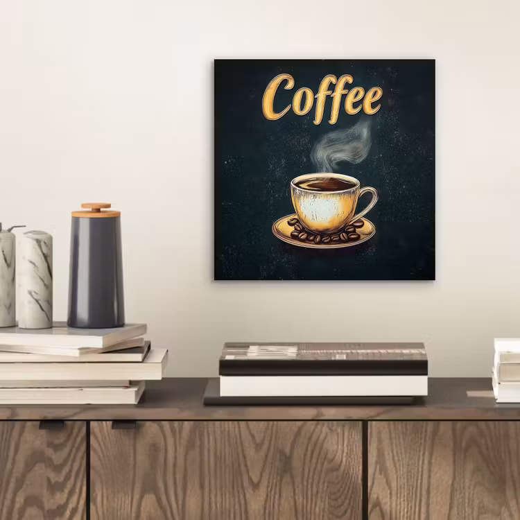 Aluminium schilderij - Koffie - Schotel - Koffiebonen - Retro — 2