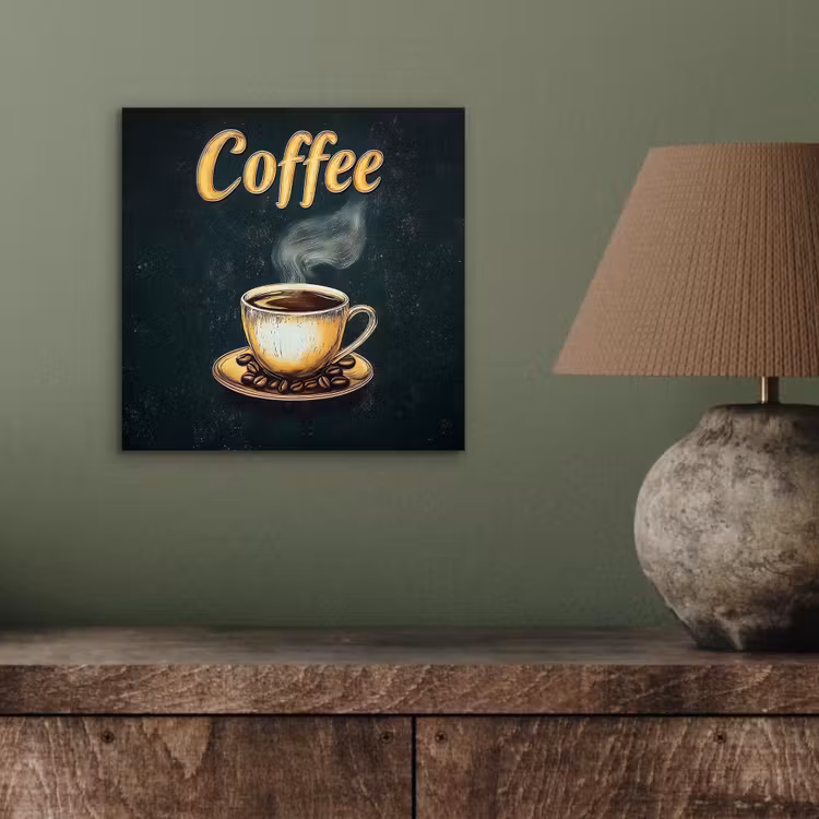 Aluminium schilderij - Koffie - Schotel - Koffiebonen - Retro — 3