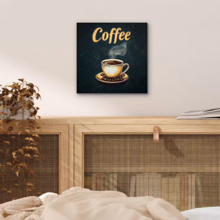 Aluminium schilderij - Koffie - Schotel - Koffiebonen - Retro — 4