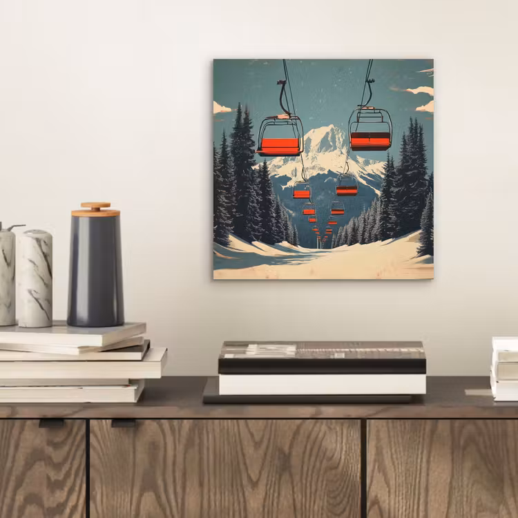 Aluminium schilderij - Sneeuw - Skilift - Rood - Bomen — 2