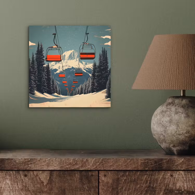 Aluminium schilderij - Sneeuw - Skilift - Rood - Bomen — 3