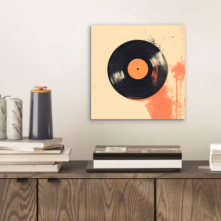 Aluminium schilderij - Vinylplaat - Zwart - Verfspatten - Retro — 2