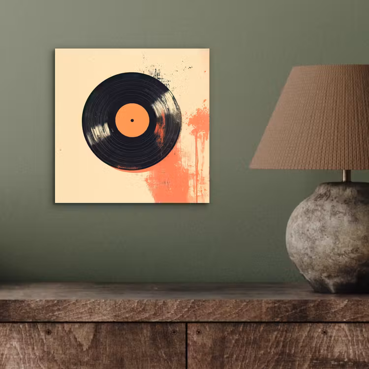 Aluminium schilderij - Vinylplaat - Zwart - Verfspatten - Retro — 3