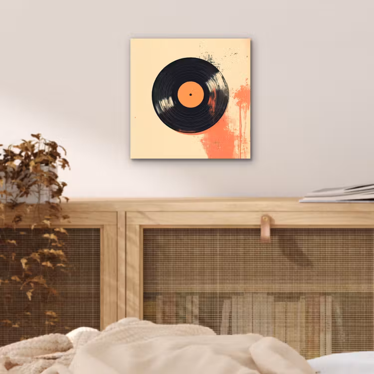 Aluminium schilderij - Vinylplaat - Zwart - Verfspatten - Retro — 4