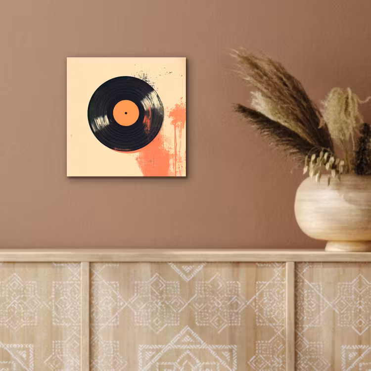 Aluminium schilderij - Vinylplaat - Zwart - Verfspatten - Retro — 5