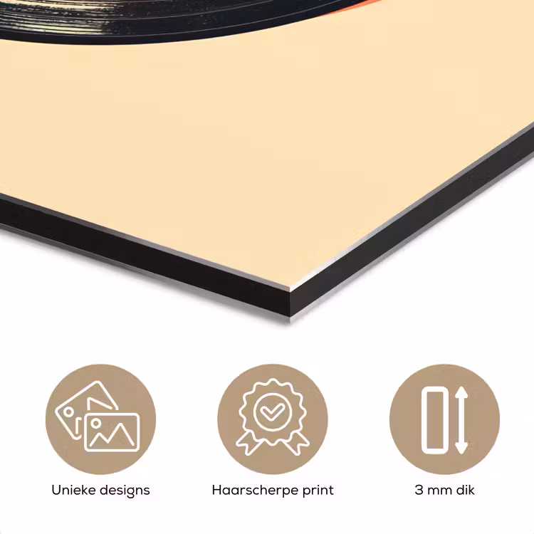 Aluminium schilderij - Vinylplaat - Zwart - Verfspatten - Retro — 7