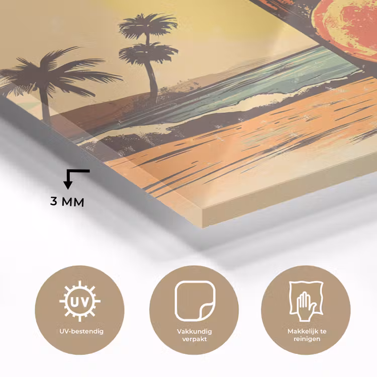 Glas schilderij - Bierfles - Zonsondergang - Palmbomen - Zee — 3