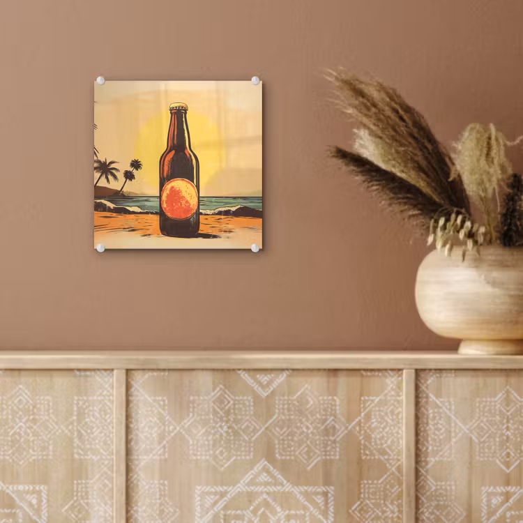 Glas schilderij - Bierfles - Zonsondergang - Palmbomen - Zee — 6
