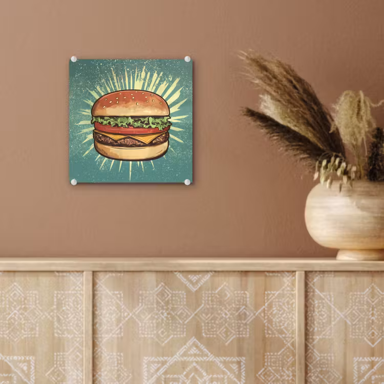 Glas schilderij - Hamburger - Illustratie - Sla - Kaas — 6