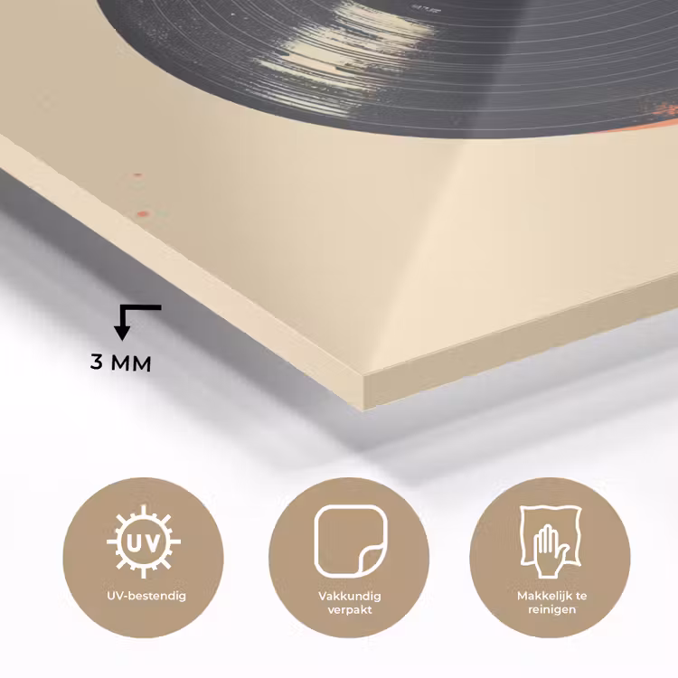 Glas schilderij - Vinylplaat - Zwart - Verfspatten - Retro — 3