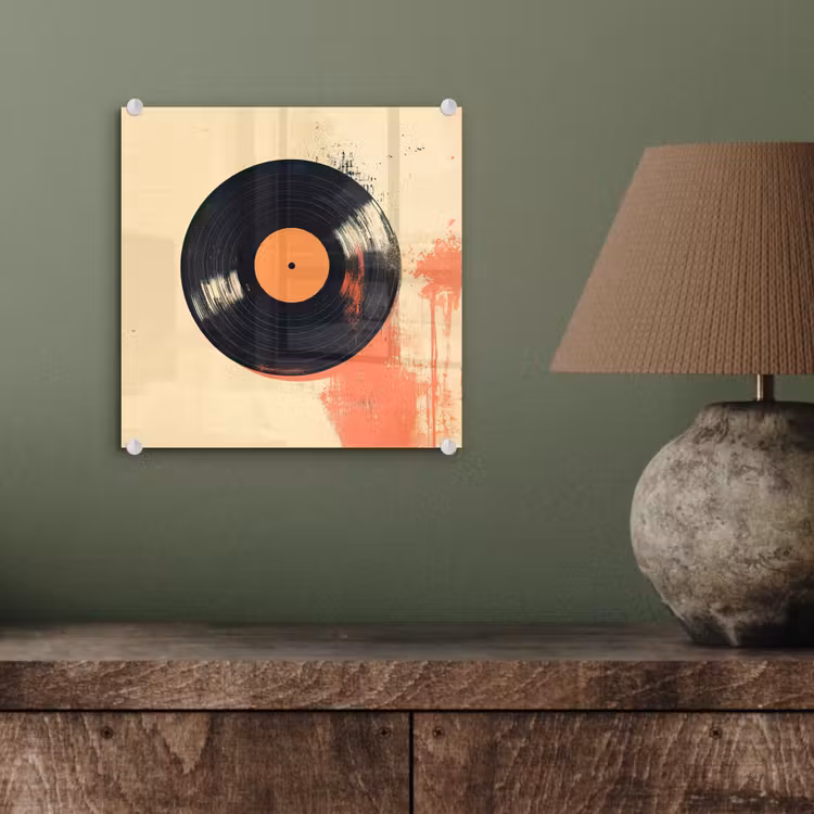 Glas schilderij - Vinylplaat - Zwart - Verfspatten - Retro — 4