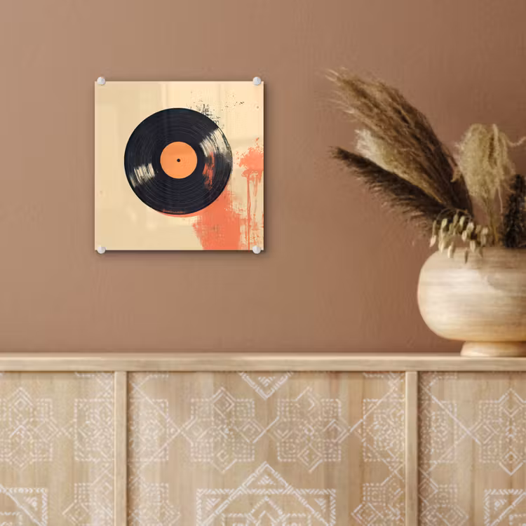 Glas schilderij - Vinylplaat - Zwart - Verfspatten - Retro — 6