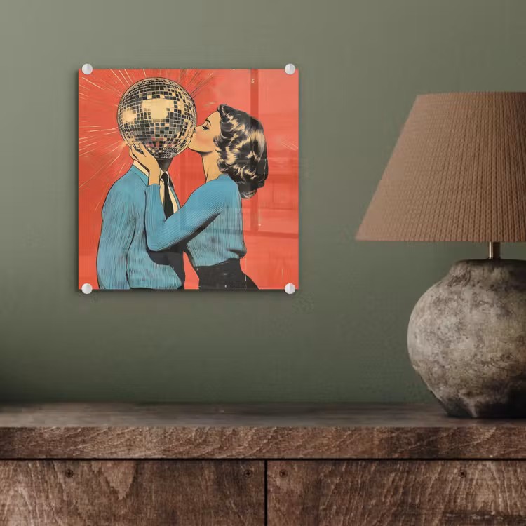 Glas schilderij - Vrouw - Retro - Discobal - Kus — 4