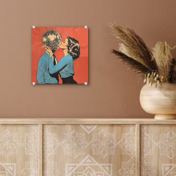 Glas schilderij - Vrouw - Retro - Discobal - Kus — 6