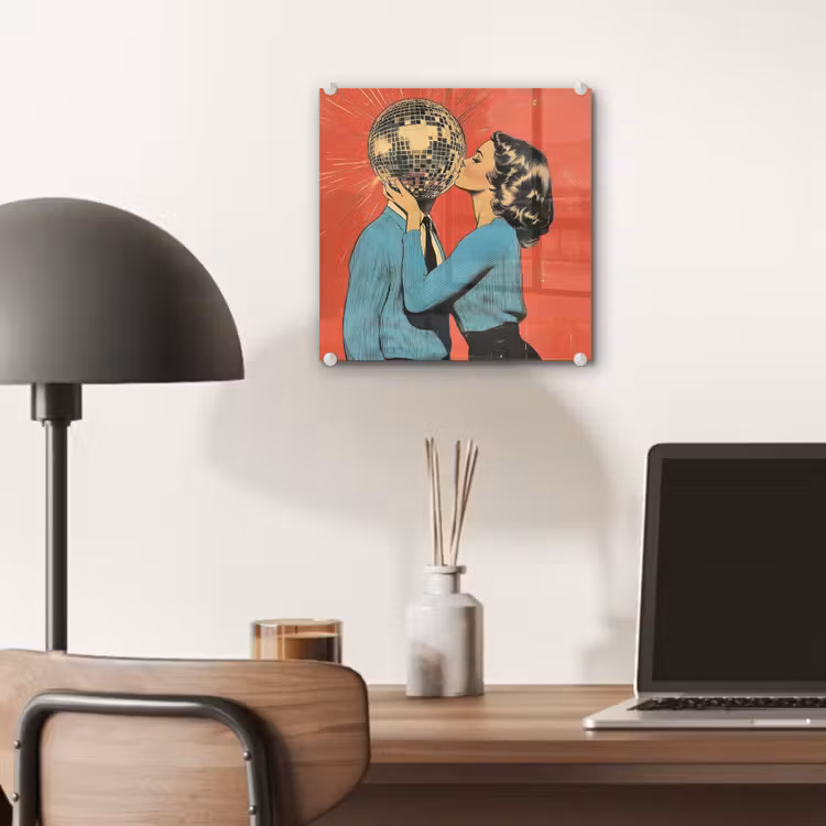 Glas schilderij - Vrouw - Retro - Discobal - Kus — 7