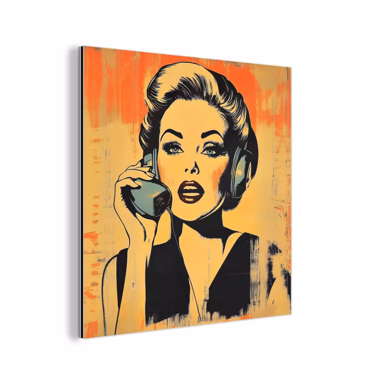 Aluminium schilderij - Retro - Vrouw - Koptelefoon - Oranje — 1