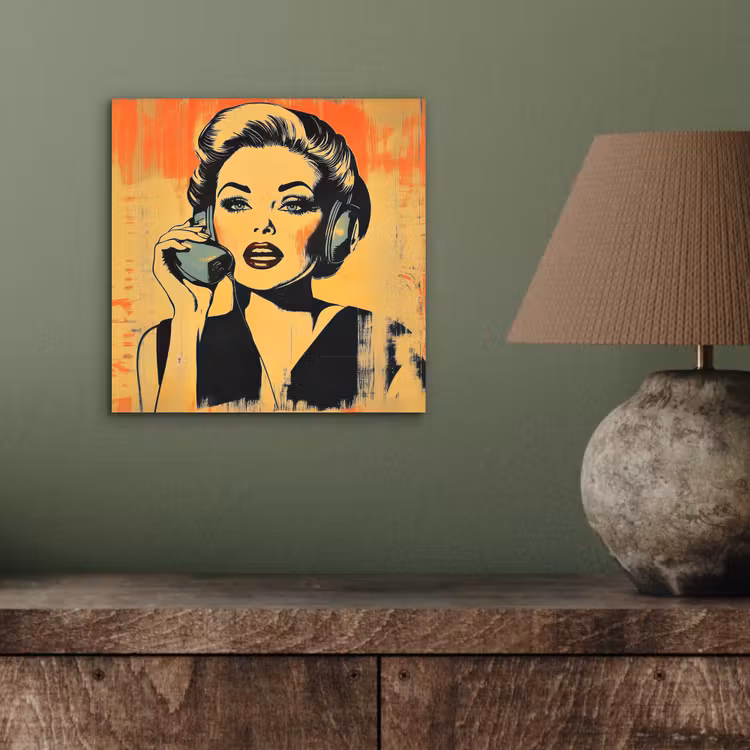 Aluminium schilderij - Retro - Vrouw - Koptelefoon - Oranje — 3