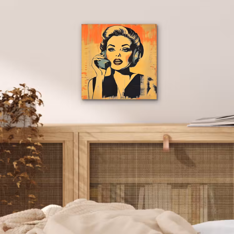 Aluminium schilderij - Retro - Vrouw - Koptelefoon - Oranje — 4