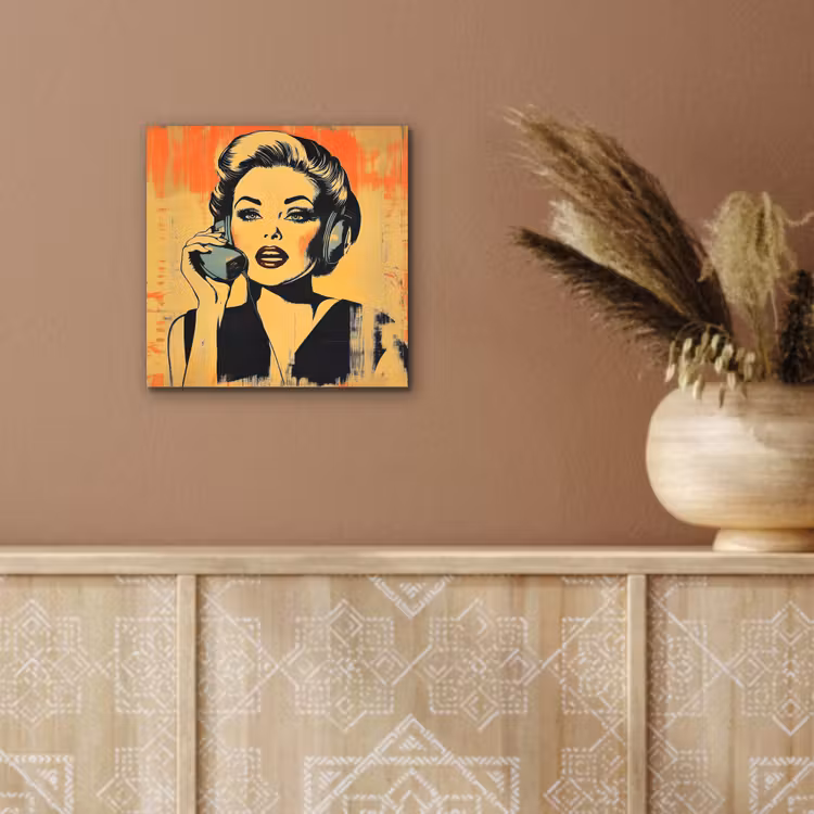 Aluminium schilderij - Retro - Vrouw - Koptelefoon - Oranje — 5