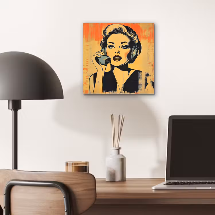 Aluminium schilderij - Retro - Vrouw - Koptelefoon - Oranje — 6