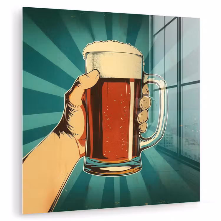 Glas schilderij - Bierglas - Schuim - Retro - Groen — 1