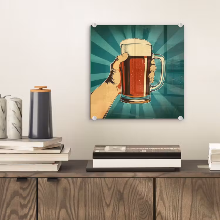Glas schilderij - Bierglas - Schuim - Retro - Groen — 2
