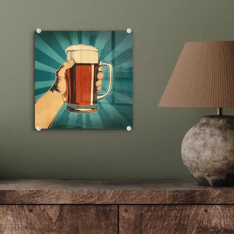 Glas schilderij - Bierglas - Schuim - Retro - Groen — 4
