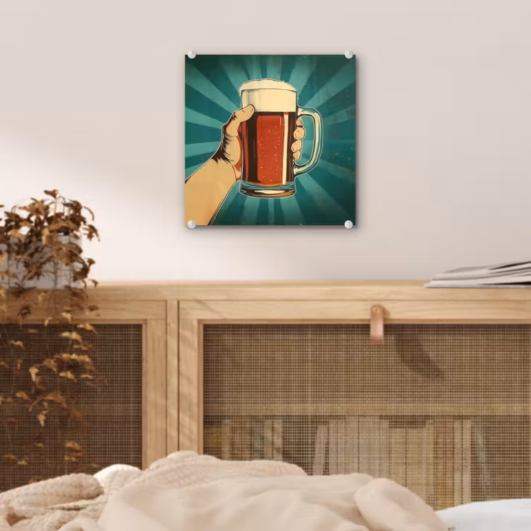 Glas schilderij - Bierglas - Schuim - Retro - Groen — 5