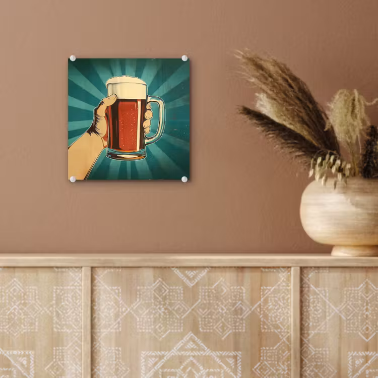 Glas schilderij - Bierglas - Schuim - Retro - Groen — 6