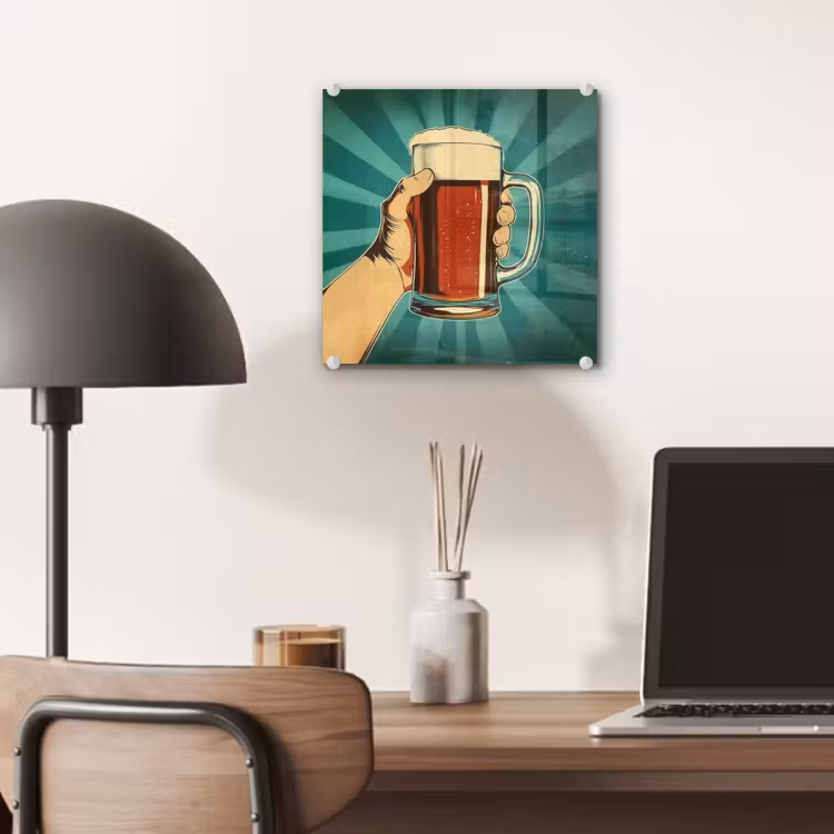 Glas schilderij - Bierglas - Schuim - Retro - Groen — 7