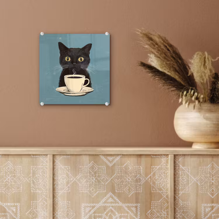 Glas schilderij - Kat - Zwart - Koffie - Minimalistisch — 6