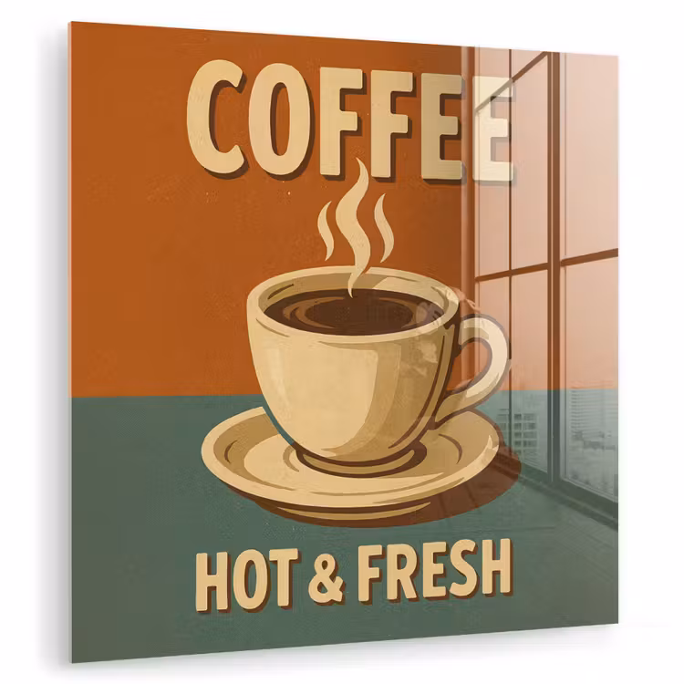 Glas schilderij - Koffie - Kop - Vintage - Quote — 1