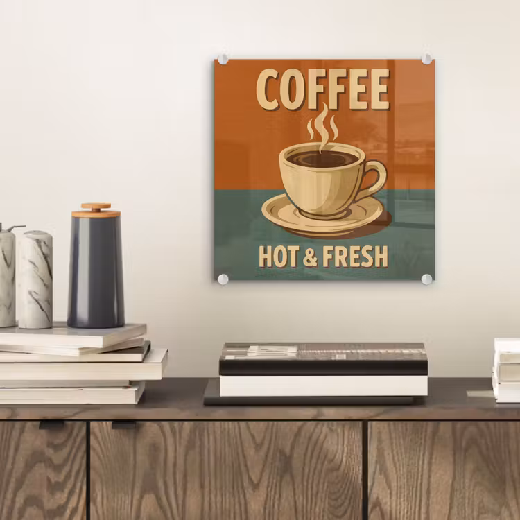 Glas schilderij - Koffie - Kop - Vintage - Quote — 2