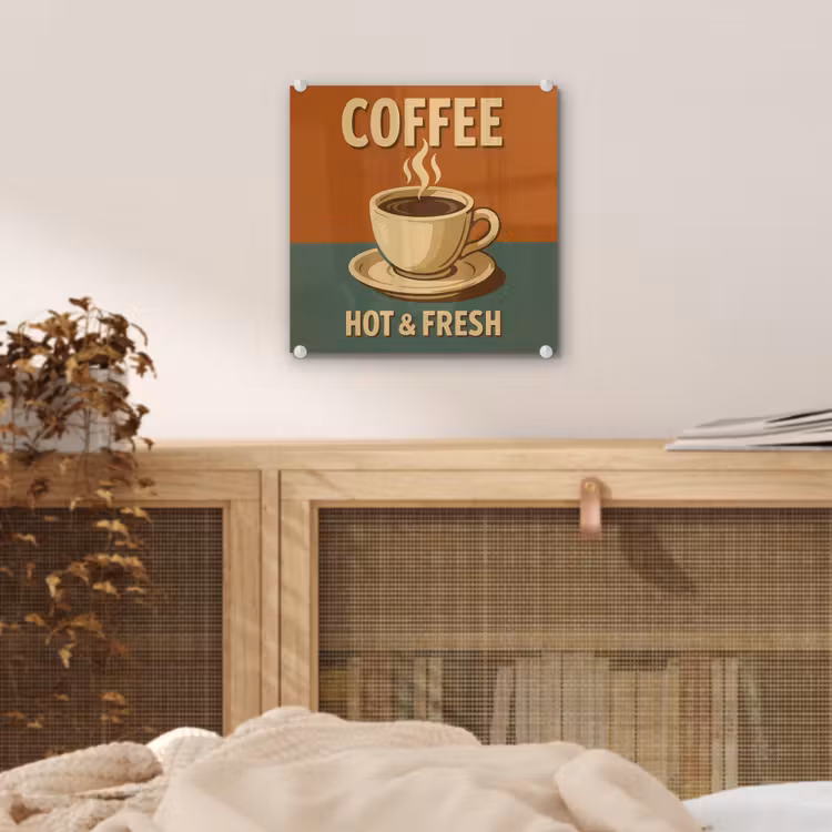 Glas schilderij - Koffie - Kop - Vintage - Quote — 5