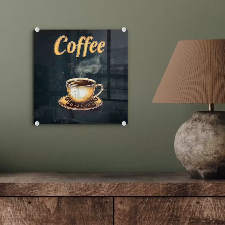 Glas schilderij - Koffie - Schotel - Koffiebonen - Retro — 4