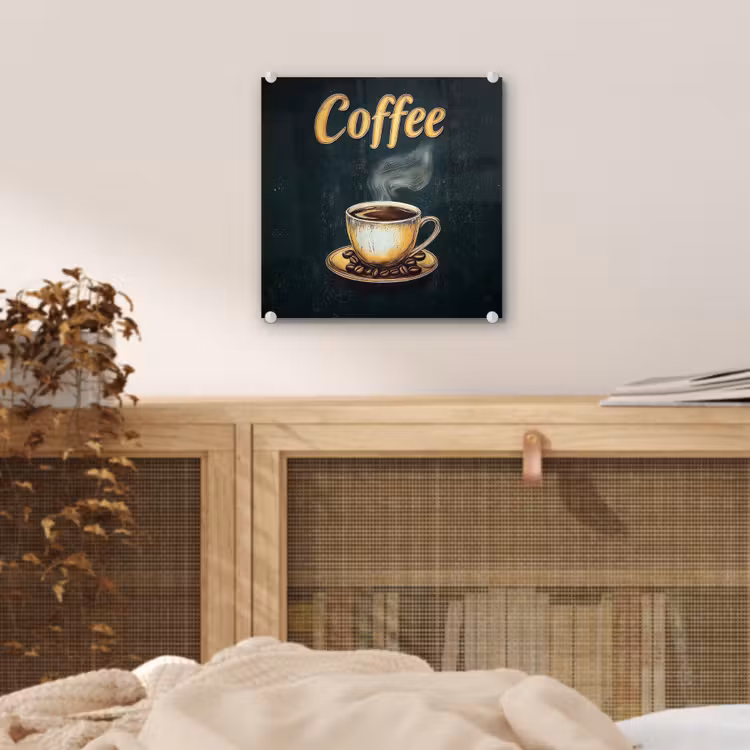 Glas schilderij - Koffie - Schotel - Koffiebonen - Retro — 5