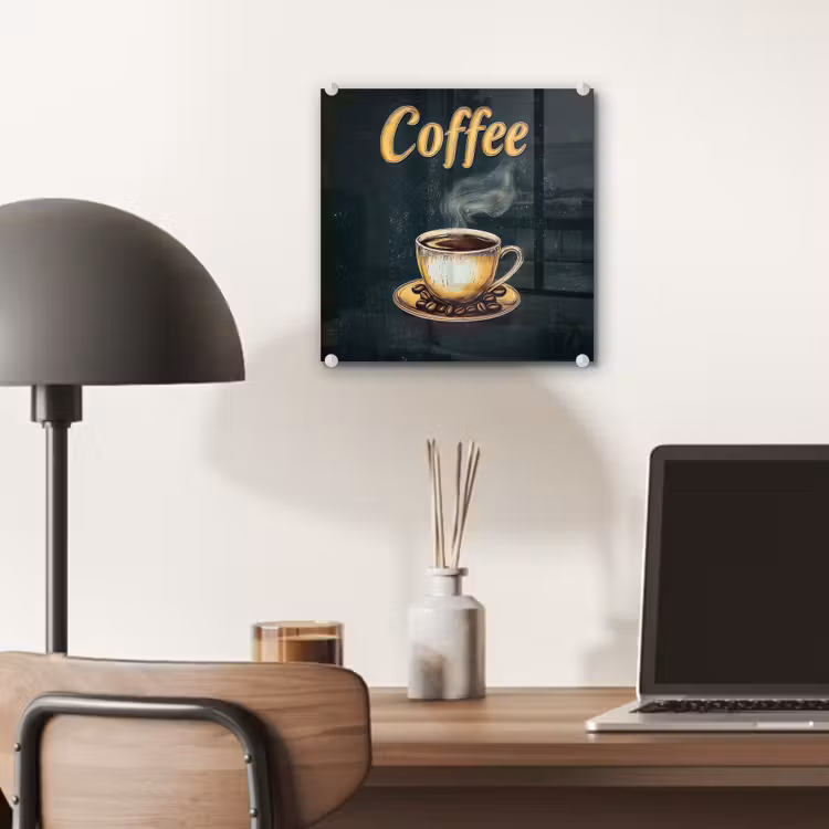 Glas schilderij - Koffie - Schotel - Koffiebonen - Retro — 7