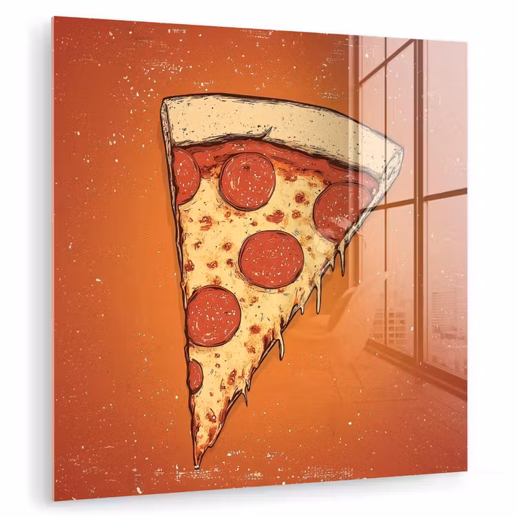Glas schilderij - Pizza - Kaas - Rood - Pepperoni — 1